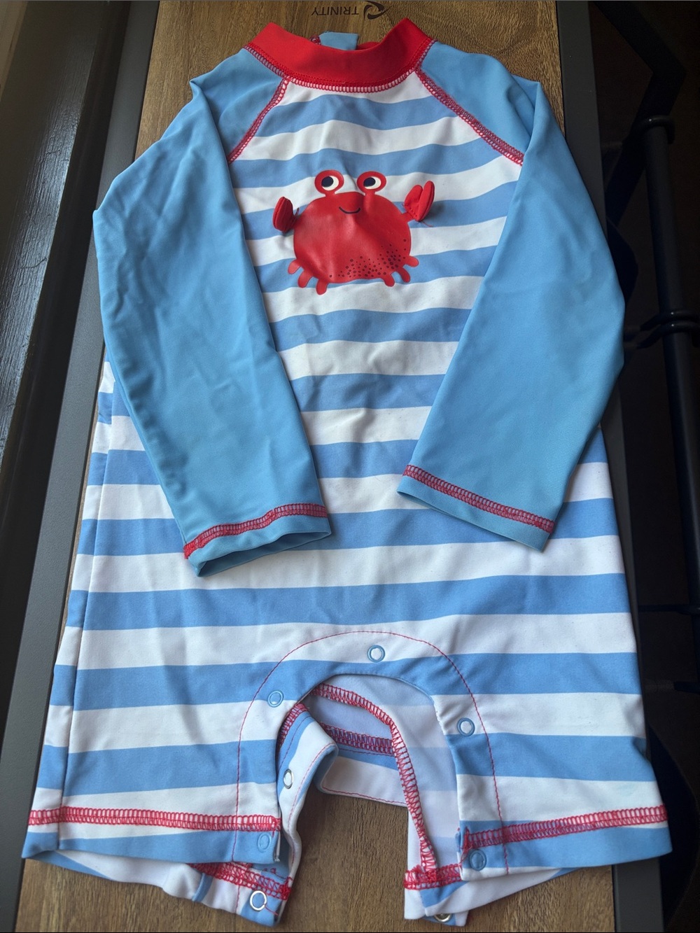 Little Me Blue & White Striped One-Piece with Red Crab Rashguard size 24m